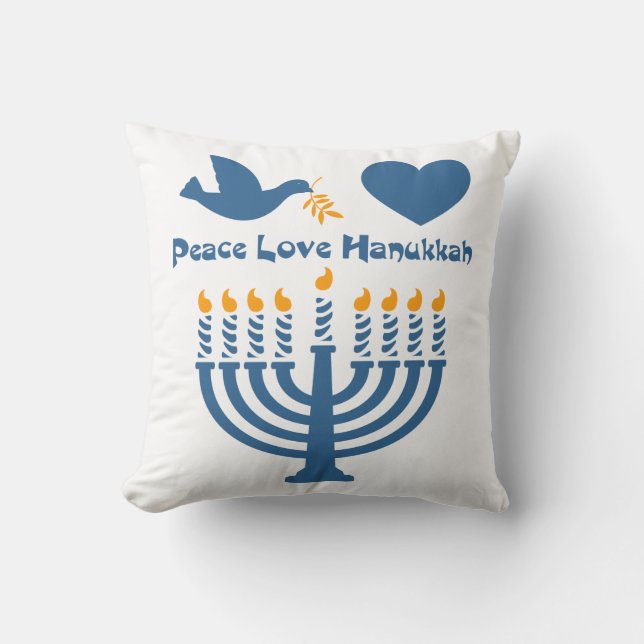 Peace Love Hanukkah Throw Pillow (Front)