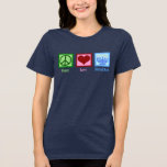 Peace Love Hanukkah Women's<br><div class="desc">Peace Love Hanukkah women's t-shirt for a Jewish person who likes to celebrate Chanukah. A pretty peace sign,  heart,  and a beautiful menorah.</div>