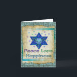 Peace Love Happiness Card<br><div class="desc">Hearts, Star of David, and the words "Peace Love Happiness" are a lovely way to say Happy Hanukkah.</div>