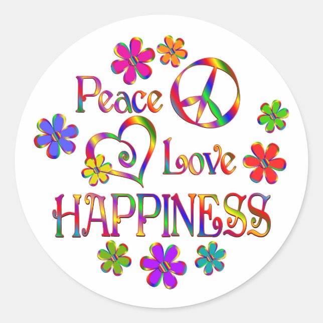 Peace Love Happiness Classic Round Sticker (Front)