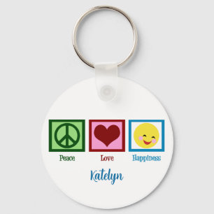 Peace Love Happiness Cute Custom Keychain