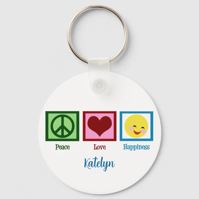 Peace Love Happiness Cute Custom Keychain (Front)