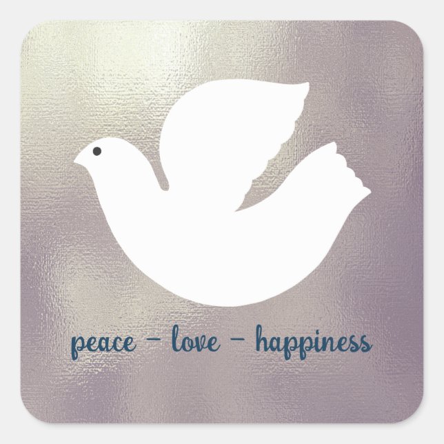 Peace,Love,Happiness Elegant Silver Dove Holiday Square Sticker (Front)