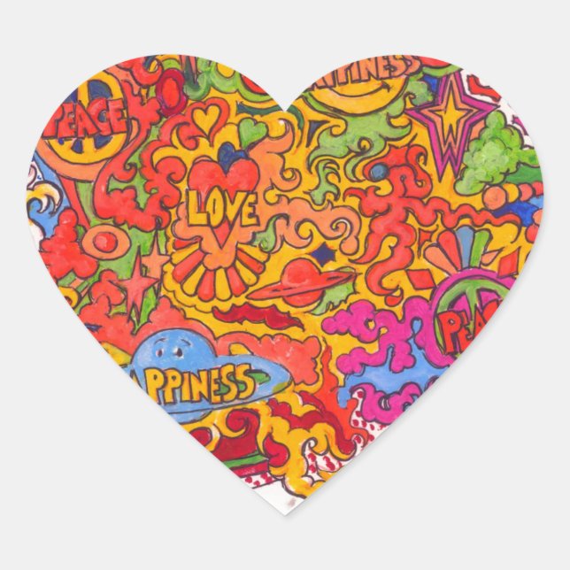 Peace, Love & Happiness Heart Sticker (Front)
