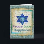 Peace Love Happiness Holiday Card<br><div class="desc">Hearts,  Star of David,  and the words "Peace Love Happiness" are a lovely way to say Happy Hanukkah.</div>