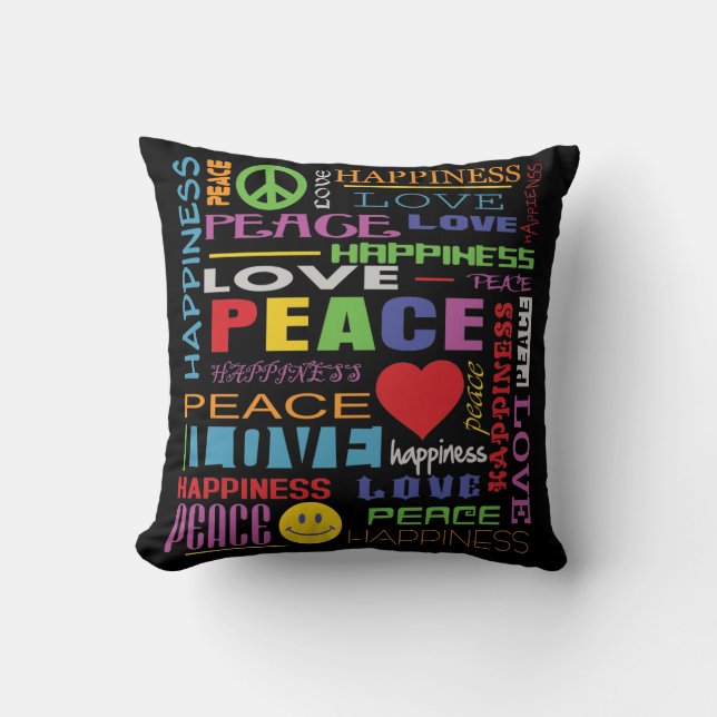 Peace Love Happiness Throw Pillow (Front)