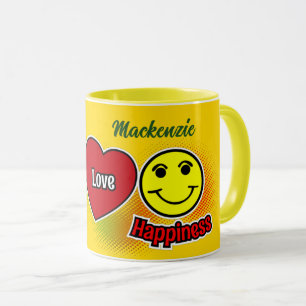 Peace Love Happiness Yellow Mug