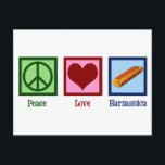Peace Love Harmonica Postcard<br><div class="desc">Peace Love Harmonica. A cute harmonica player gift with a peace sign,  heart,  and the cool instrument.</div>