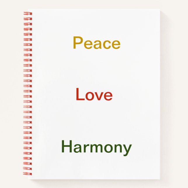 Peace love harmony gold red green notebook (Front)