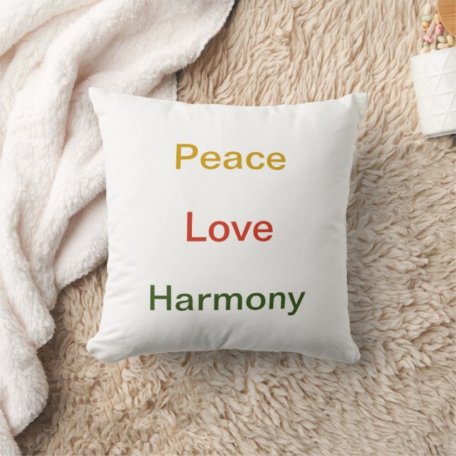 Peace Love Harmony gold red green Throw Pillow (Blanket)