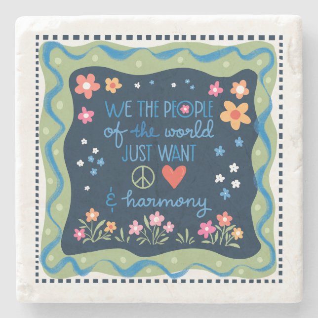 Peace love & harmony to the world stone coaster (Front)