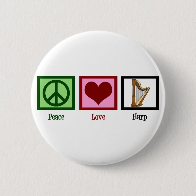 Peace Love Harp 2 Inch Round Button (Front)