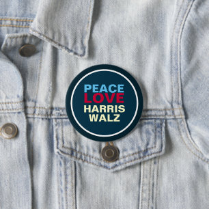 PEACE LOVE HARRIS WALZ Mod 3 Inch Round Button
