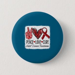 Peace Love Heart Disease Awareness Chd Suprt Wear 2 Inch Round Button