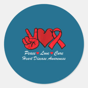 Peace Love Heart Disease Awareness Chd Suprt Wear Classic Round Sticker