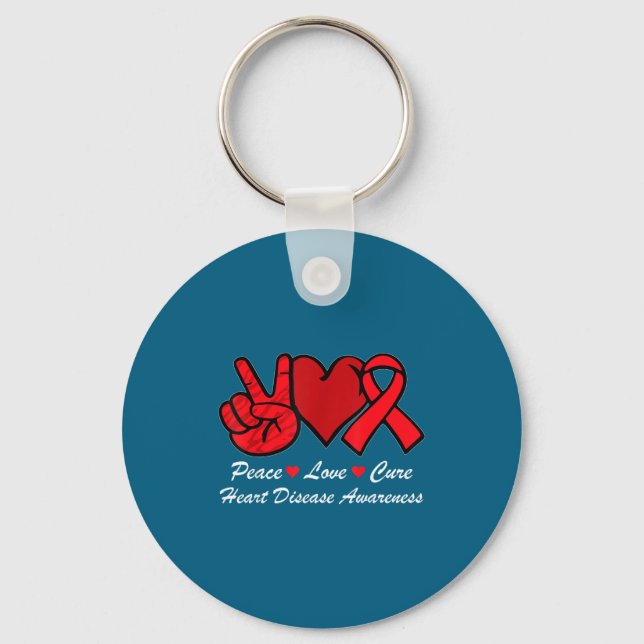 Peace Love Heart Disease Awareness Chd Suprt Wear  Keychain (Front)