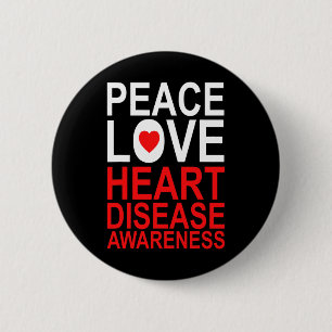 Peace Love Heart Disease Survivor Awareness Graphi 2 Inch Round Button