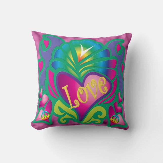 Peace Love Heart Throw Pillow (Front)
