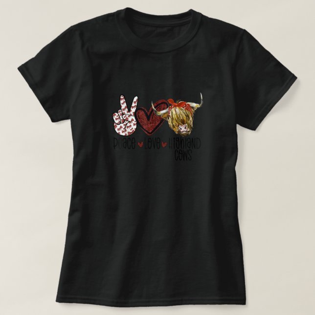 Peace Love Highland Cows Cattle Scottish Cow Banda T-Shirt (Design Front)