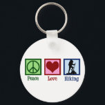 Peace Love Hiking Keychain<br><div class="desc">This cute hiker gift features a peace sign,  heart,  and a person on a hike in the wilderness. Peace Love Hiking keychain.</div>