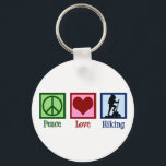 Peace Love Hiking Keychain<br><div class="desc">This cute hiker gift features a peace sign,  heart,  and a person on a hike in the wilderness. Peace Love Hiking keychain.</div>