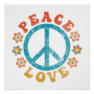 Peace & Love - Hippie Peace Sign With Flowers