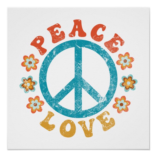 Peace & Love - Hippie Peace Sign With Flowers  (Front)