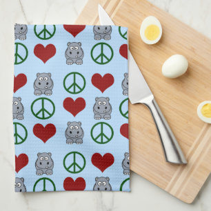 Peace Love Hippos Cute Hippo Pattern Kitchen Towel