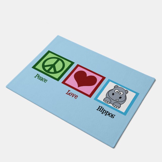 Peace Love Hippos Doormat (Angled)