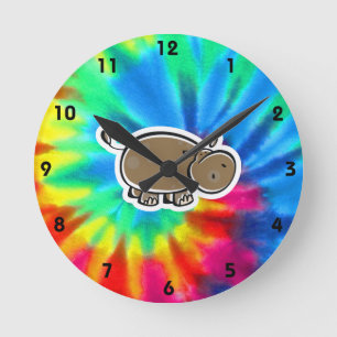 Peace, Love, Hippos Round Clock