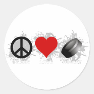 Peace Love Hockey Emblem Classic Round Sticker