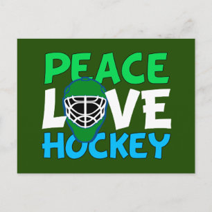 Peace Love Hockey Green Christmas Holiday Postcard