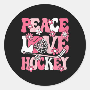 Peace Love Hockey Groovy Ice Hockey Lover Women Gi Classic Round Sticker