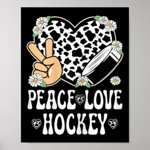 Peace Love Hockey Lover Cow Print Women Girl Cute