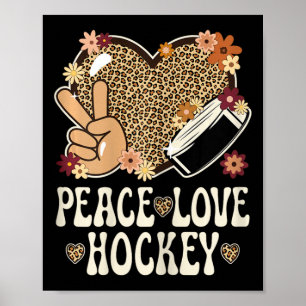 Peace Love Hockey Lover Leopard Print Girls Cute I
