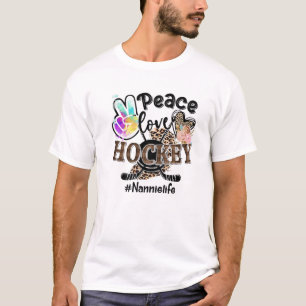 Peace Love Hockey Nannie Life Mom Grandma Leopard T-Shirt