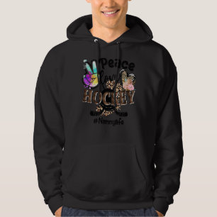 Peace Love Hockey Nanny Life Mom Grandma Leopard Hoodie