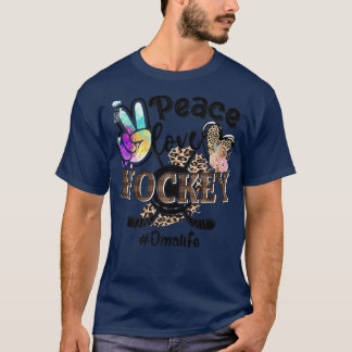 Peace Love Hockey Oma Life Mom Grandma Leopard  T-Shirt