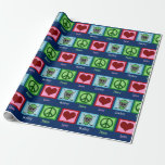 Peace Love Hockey Player Birthday Wrapping Paper<br><div class="desc">PEACE LOVE HOCKEY. This hockey player birthday wrapping paper features a peace sign,  heart,  and a goalie mask in front of two hockey sticks on a blue pattern. A cute hockey coach present from the team.</div>