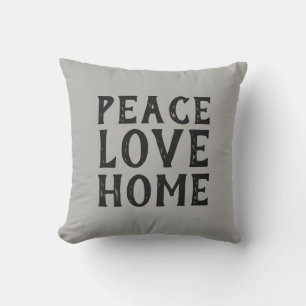 PEACE LOVE HOME typography   Outdoor Pillow