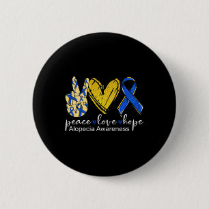 Peace Love Hope Alopecia Awareness Blue Ribbon 2 Inch Round Button