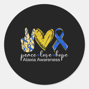 Peace Love Hope Ataxia Awareness Blue Ribbon Classic Round Sticker