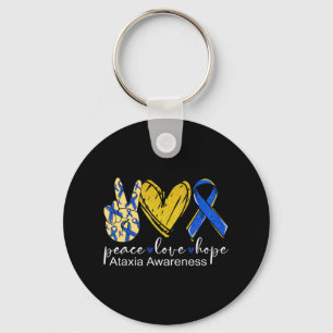 Peace Love Hope Ataxia Awareness Shirt Blue Ribbon Keychain
