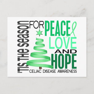 Peace Love Hope Christmas Holiday Celiac Disease Postcard