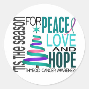 Peace Love Hope Christmas Holiday Thyroid Cancer Classic Round Sticker