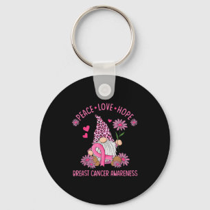 Peace Love Hope Gnome Leopard Breast Cancer Awaren Keychain