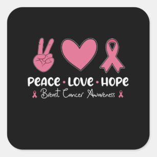 Peace Love Hope Matching Breast Cancer Awareness Square Sticker