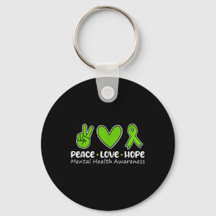 Peace Love Hope Mental Health Awareness Green Keychain