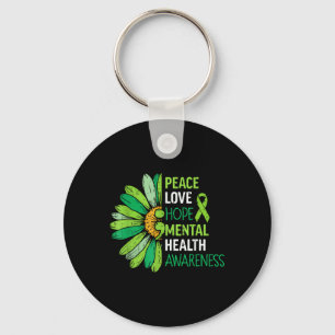 Peace Love Hope Mental Health Awareness Green Ribb Keychain