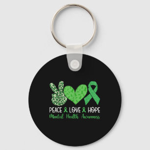 Peace Love Hope Mental Health Awareness Green Ribb Keychain